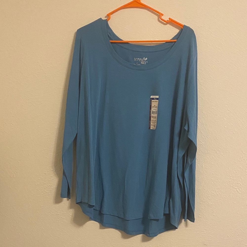 Terra & Sky Dusty Blue Long Sleeve Scoop Neck Top